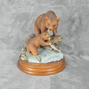 Brown Bear By Andrea by Sadek Ceramic Figurine #6720 Mom & Cub Fishing Japan